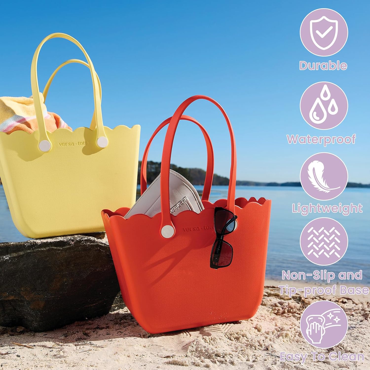 Versa Tote ROSE Rubber Beach Bag Lightweight Waterproof Washable Durable Travel Tote for Boat Pool Sports Gym - Image 3