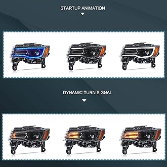 VLAND Headlight Fit for 2014-2022 Jeep Grand Cherokee, with Startup Animation, Regular/Amber