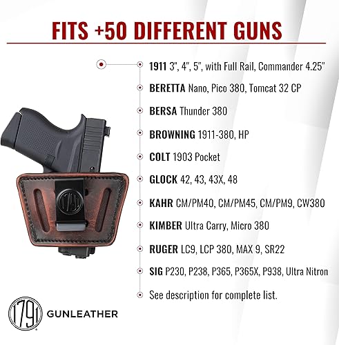Miniatura 9 de 1791 Funda universal de cuero para pistola, OWBIWB CCW, diestro y zurdo, compatible con Glock, HK, SIG Walther