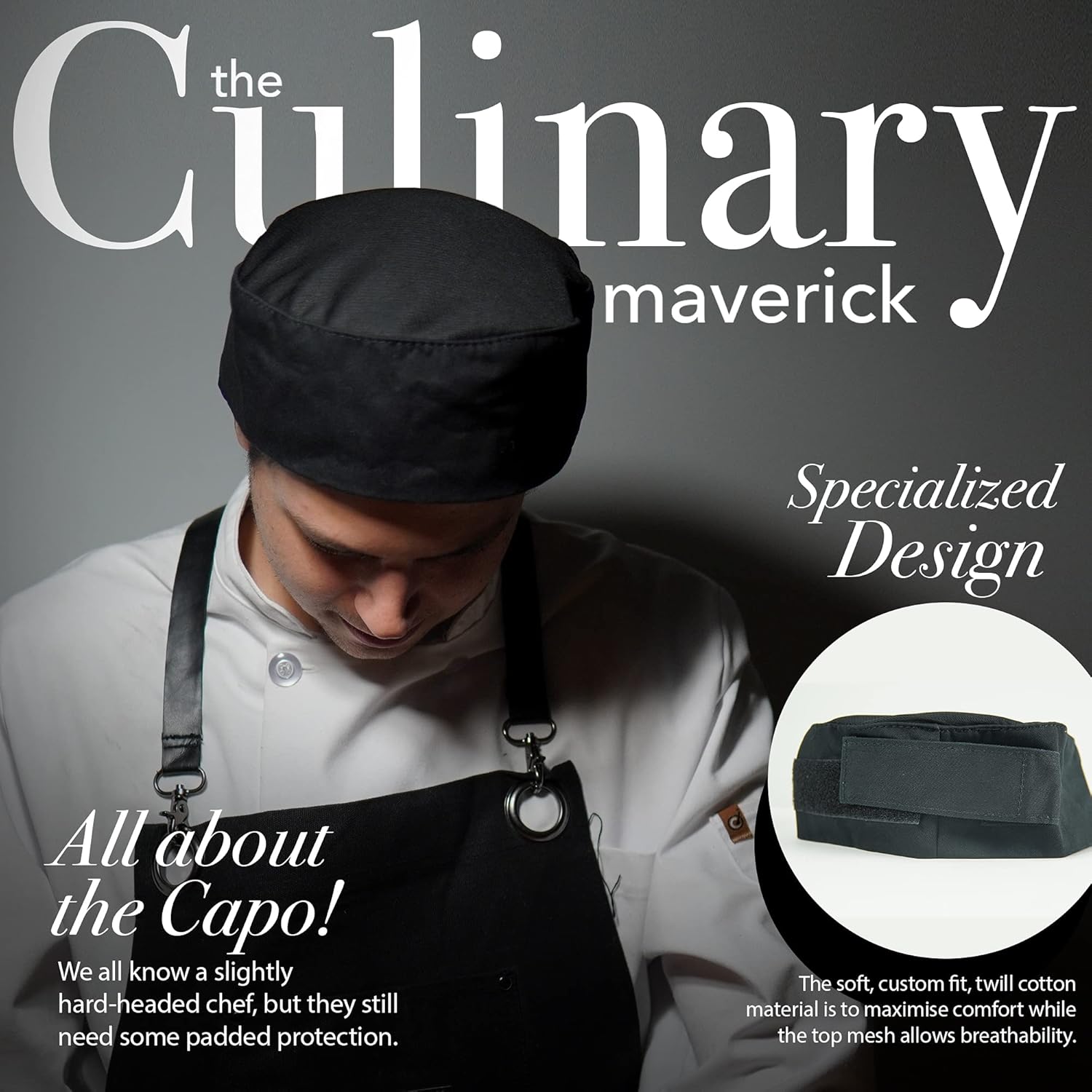 Chef Sac Chef Hat Beanie | Adjustable Strap Chef Cap | Breathable Cotton Chef Skull Cap with Mesh Top | Unisex Chef Hats for Men & Women | One Size Fits Most (Black) - Image 6