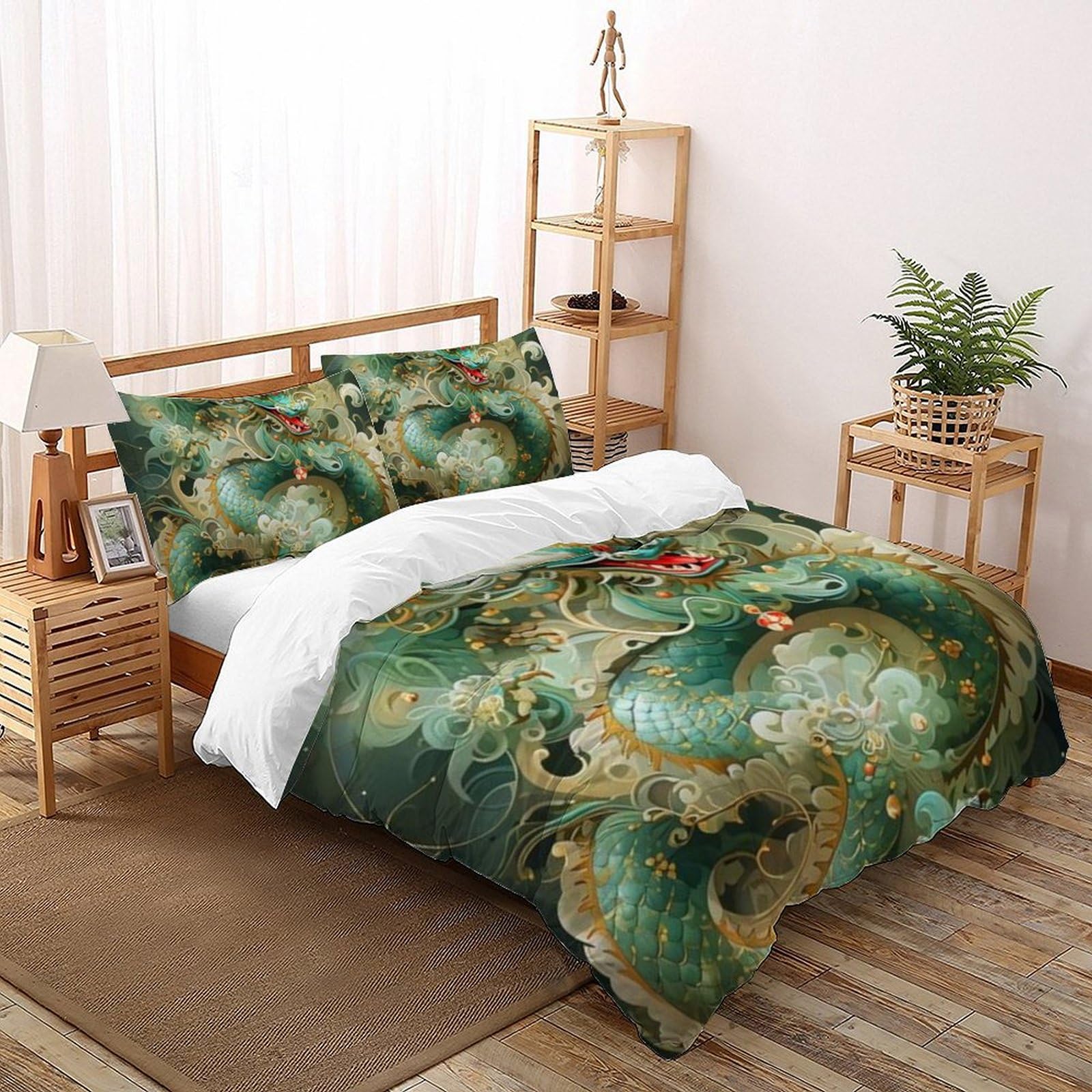 Housse de couette dragon en microfibre 260x220 anti-glisse avec fermeture éclair