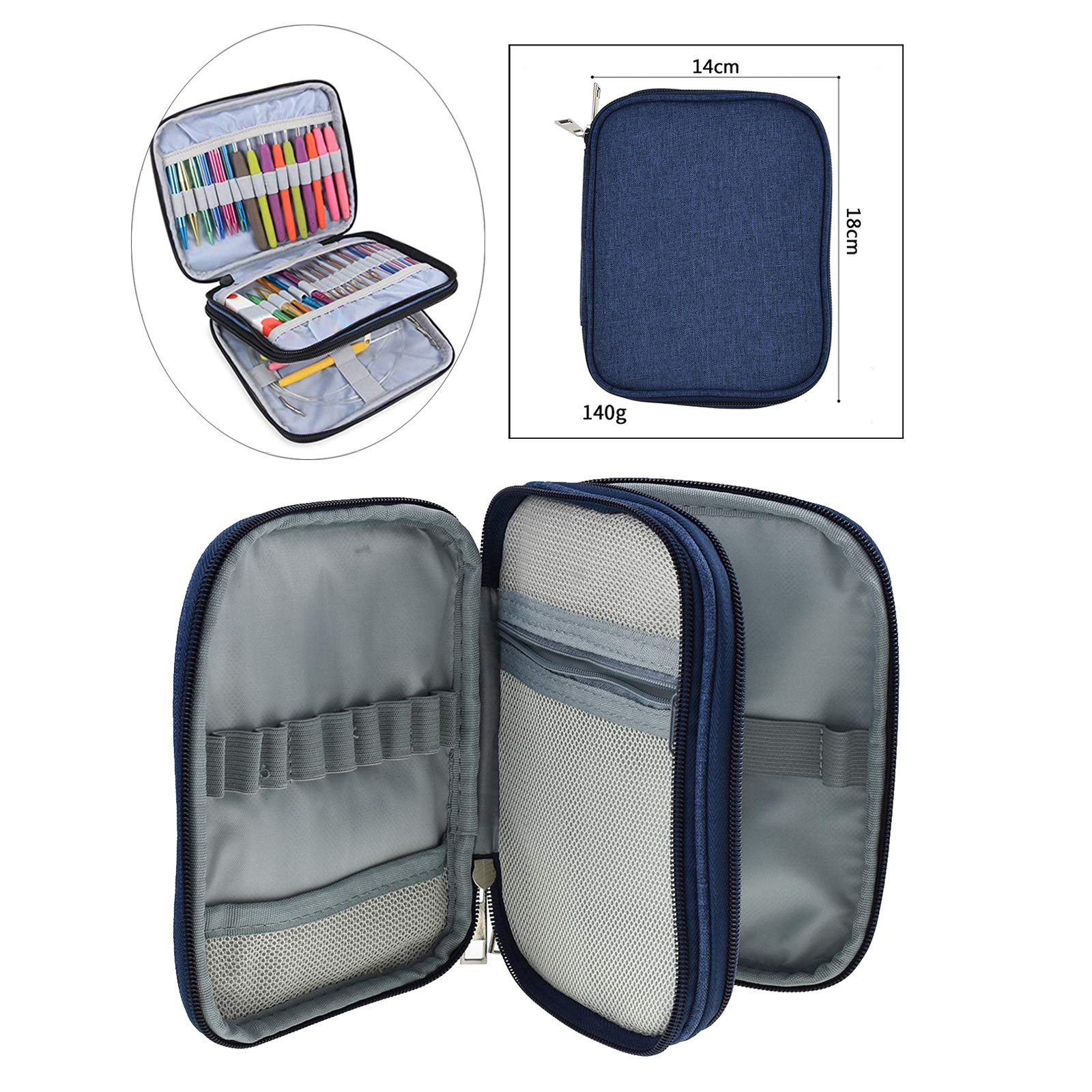 Juego de 5 bolsas de almacenamiento con cremallera para ganchos de ganchillo, color azul