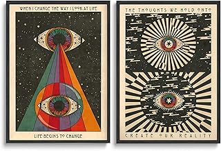2PCS Retro Hippie Wall Art, 70's Psychedelic Eyes Art Posters, Inspirati...