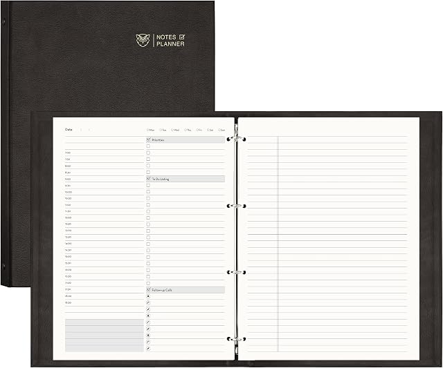 EMSHOI A4 Meeting Notebook Undated Daily Planner - 240 Pages To Do List Notepad, Appointment Diary Productivity Organiser, 100 GSM Thick Hardback Journal, Gift Box, 21.6 x 28 cm - Black