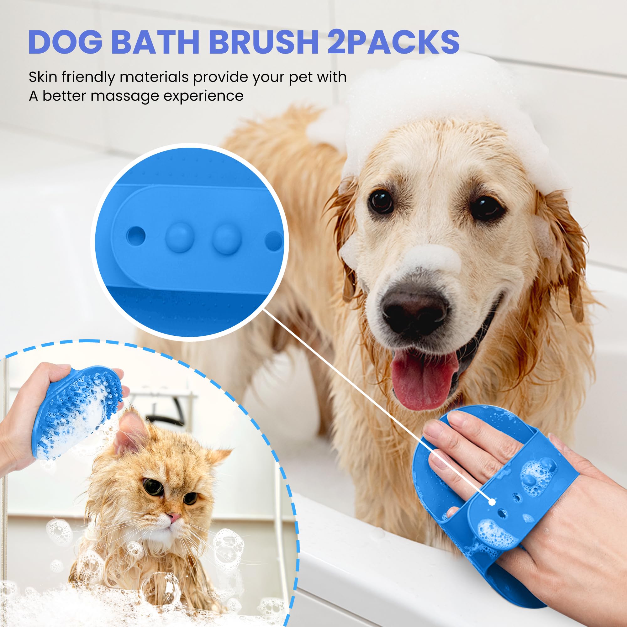 Self Cleaning Shedding Brush - 5-in-1 Professional Pet Grooming Kit Skin Friendly Grooming Tool for Dogs, Cats, and Puppies, Deshedding and Hair Removal for Long and Short Haired Pets, Blue - image 6