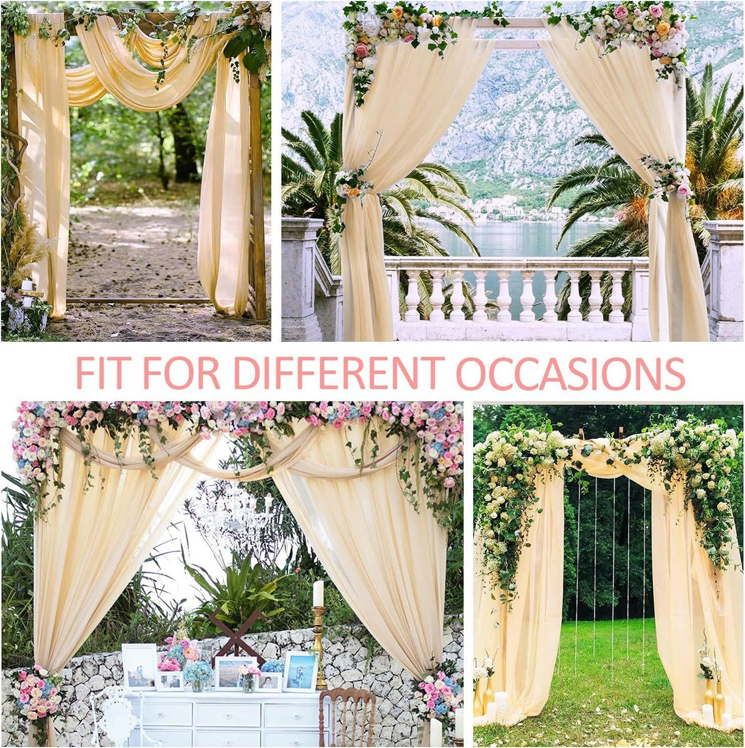 NANZU 75 * 300/600 CM 2 pièces/Ensemble Or Arc de Mariage drapé Tissu en Mousseline de Soie Arc Rideaux pour fête en Plein air décor de Mariage Chemin de Table Rideau Transparent