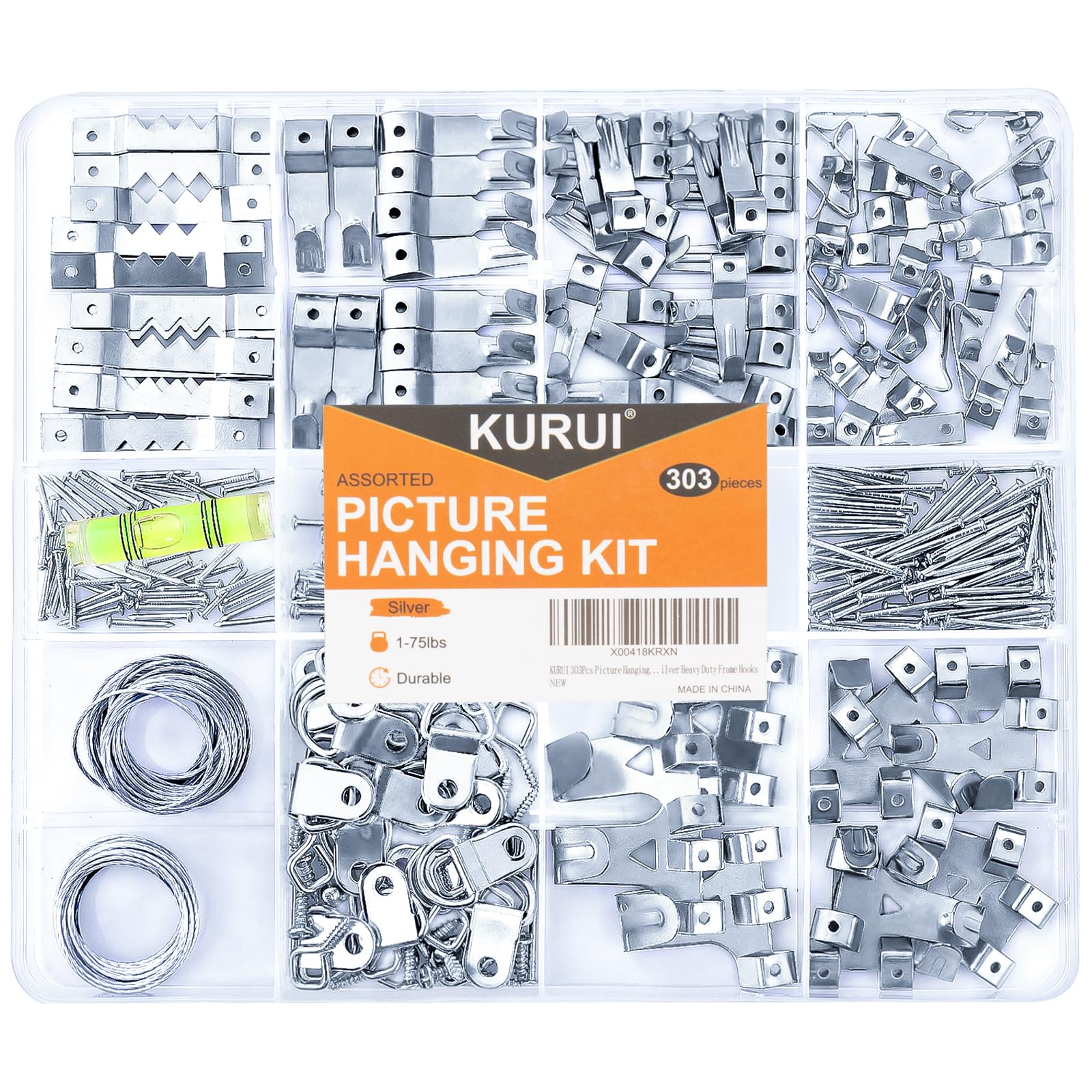 KURUI 303Pcs Picture Hangers for Wall Art Decor Tapestry, Picture Hanging Kit With Heavy Duty Wall Hooks, Sawtooth, Picture Wire, D Rings, Hardware Nails, Eye Hooks, Black Frame Hooks for Drywall Wood — Amazon image 10