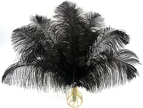 iHUFeather 10 plumas de avestruz negras naturales a granel de 14-16 pulgadas 15.7-17.7 in para centros de mesa de fiesta de boda, Pascua, Gatsby y