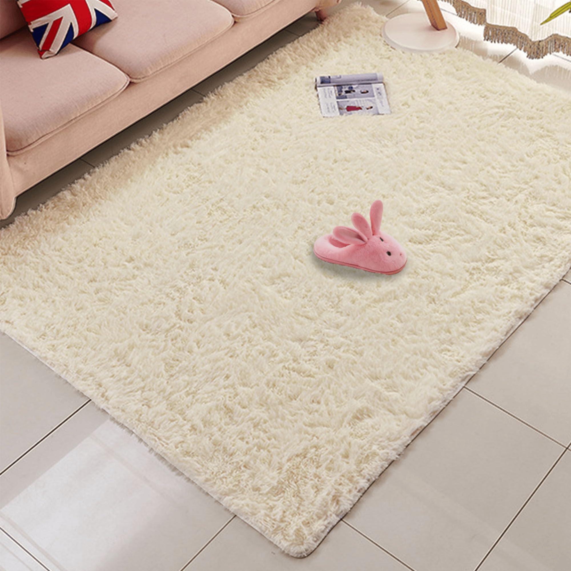 Tapis de salon moelleux 170 x 370 cm doux et moderne couleur crème