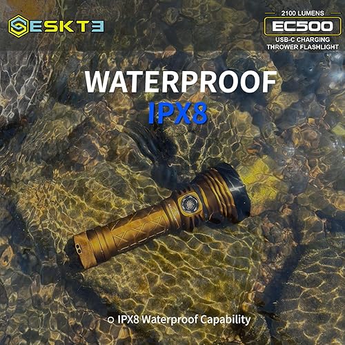Miniatura 8 de SKILHUNT EC500 2100 lúmenes 21700 USB-C linterna recargable de largo alcance (blanco frío 6500 K, negro)