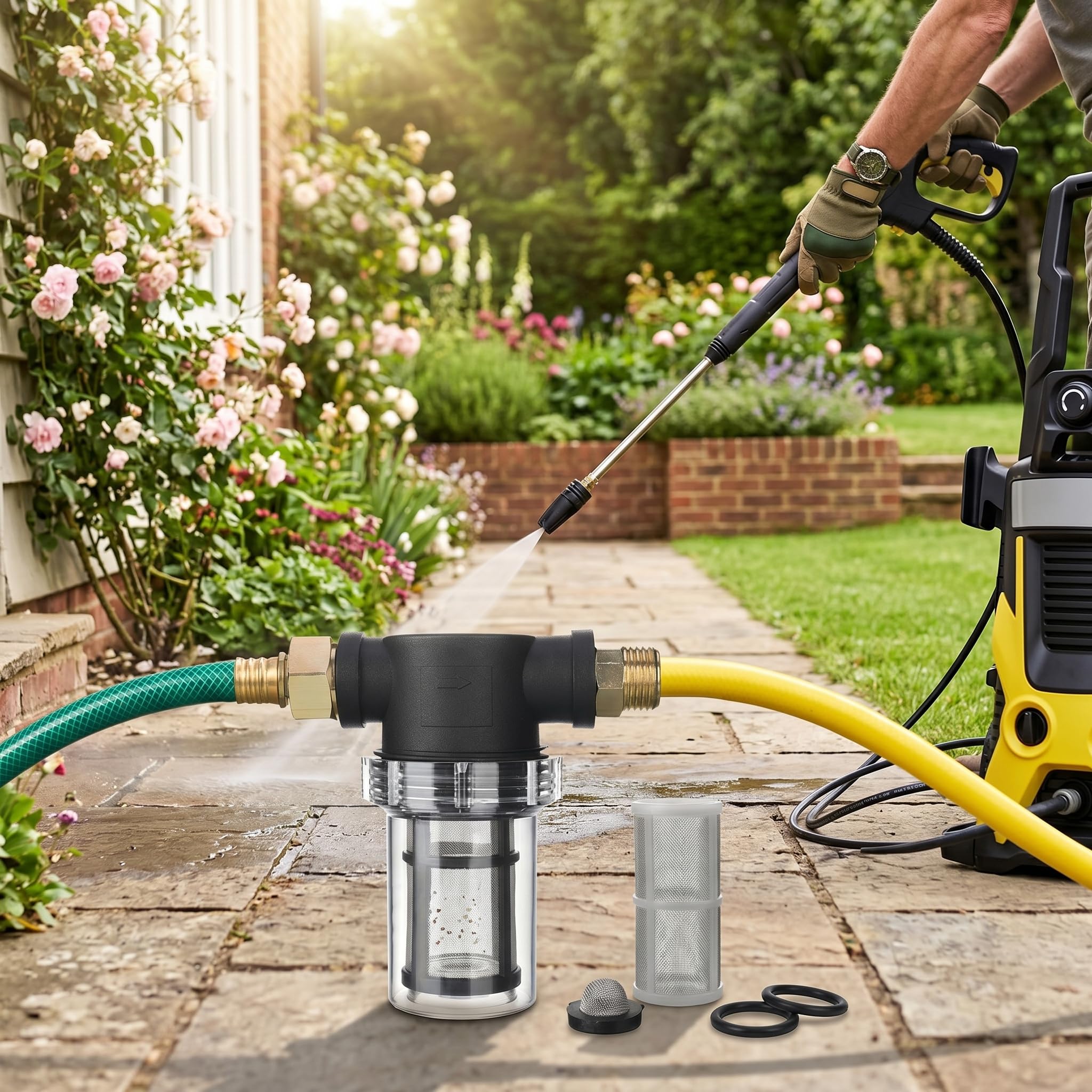 Rengue Filtro per Idropulitrice, Filtro Sedimenti in per Tubo da Giardino da 3/4 di Pollice con Rete in Acciaio Inossidabile per Proteggere Pompa, Pistola, e Tubo del