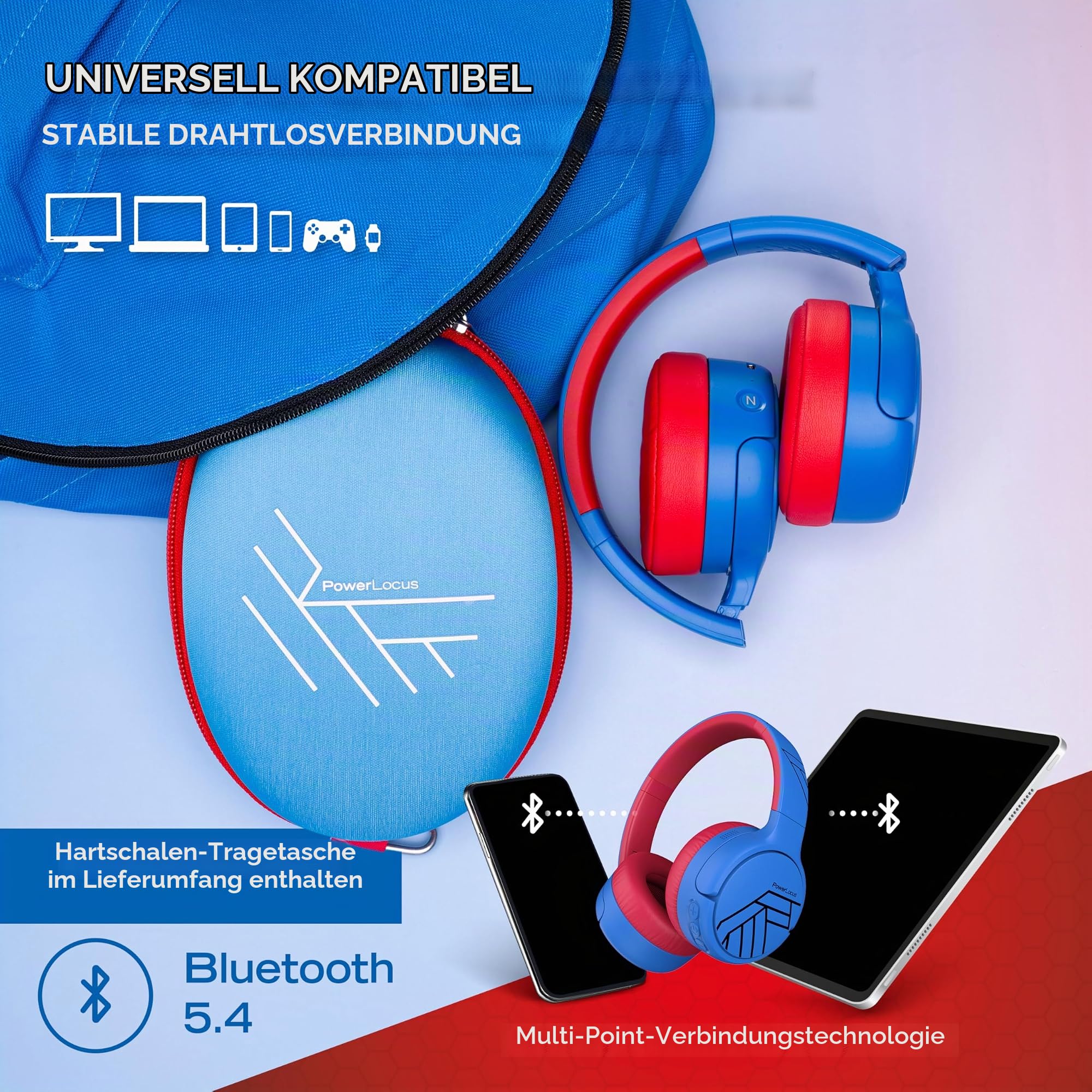 PowerLocus Bluetooth Kinder Kopfhörer Noise Cancelling,Lautstärkebegrenzung