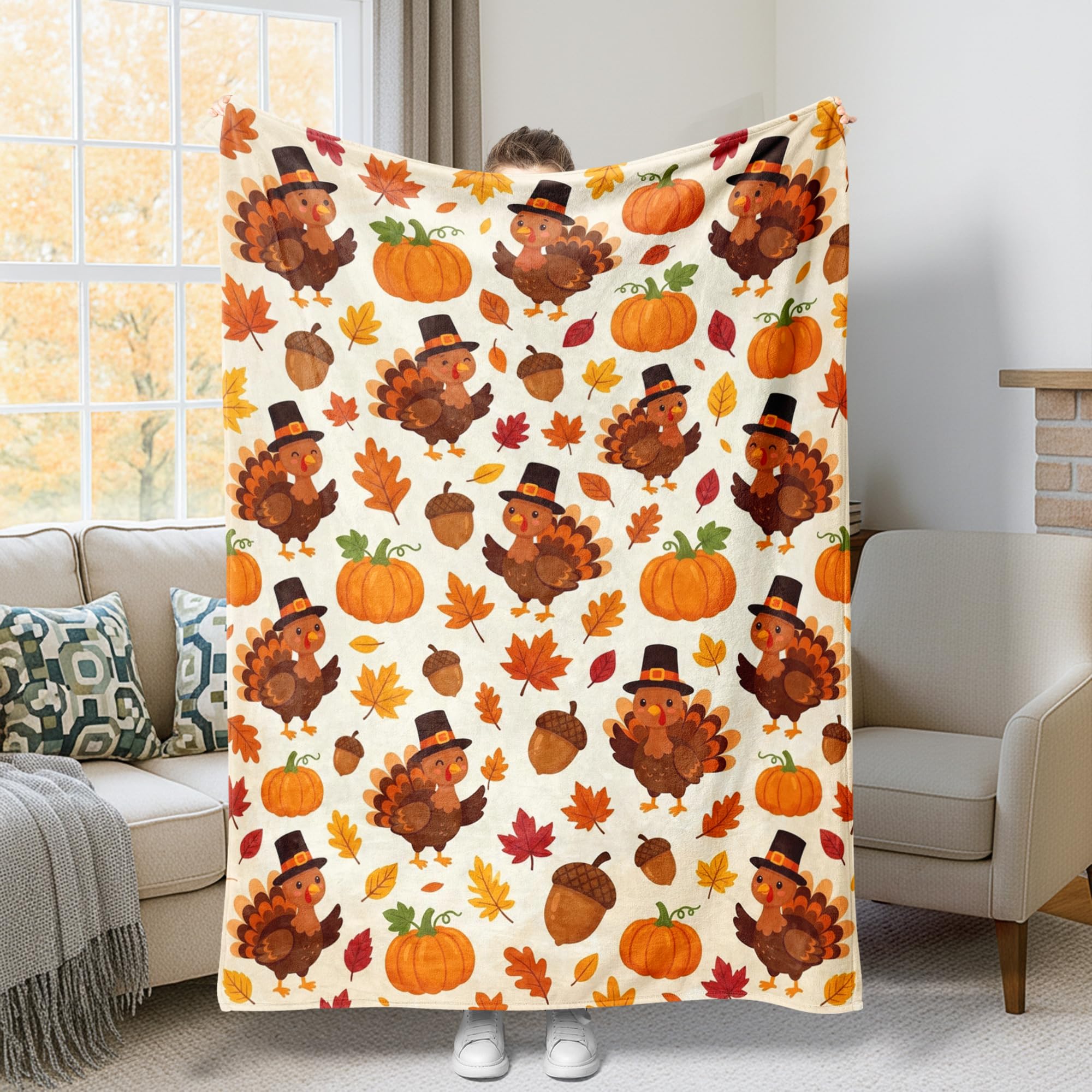Couverture en fourrure douce pour célébrer Thanksgiving ensemble plaid chaleureux motif citouilles