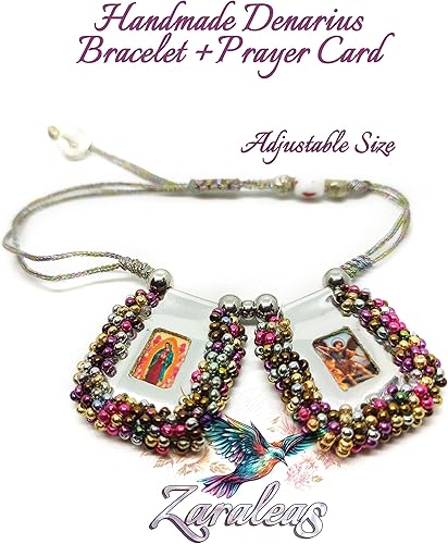 Miniatura 2 de Pulsera Escapular Hecho a Mano Sagrado Corazón de Jesús, Santa Virgen, Virgen Guadalupe & San Miguel Arcángel 1.0x1.2 in by Zaraleas, Cuero, No es