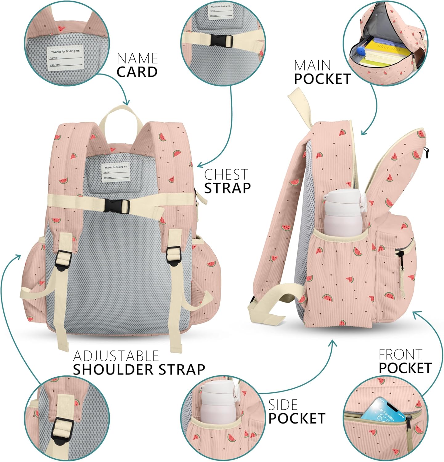 Corduroy Kids Backpack for Girls 6-10: Girls Backpacks for Elementary Kindergarten 15” H Fit Folder - Image 5