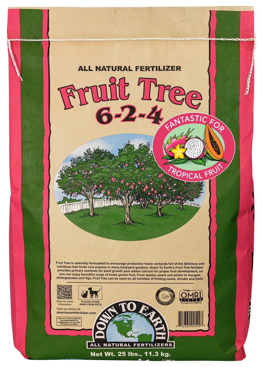 All Natural Fertilizers Organic Fruit Tree - Plant Food for Apples, Pears, Plums and Tropical Fruit Trees 6-2-4, 25 lb