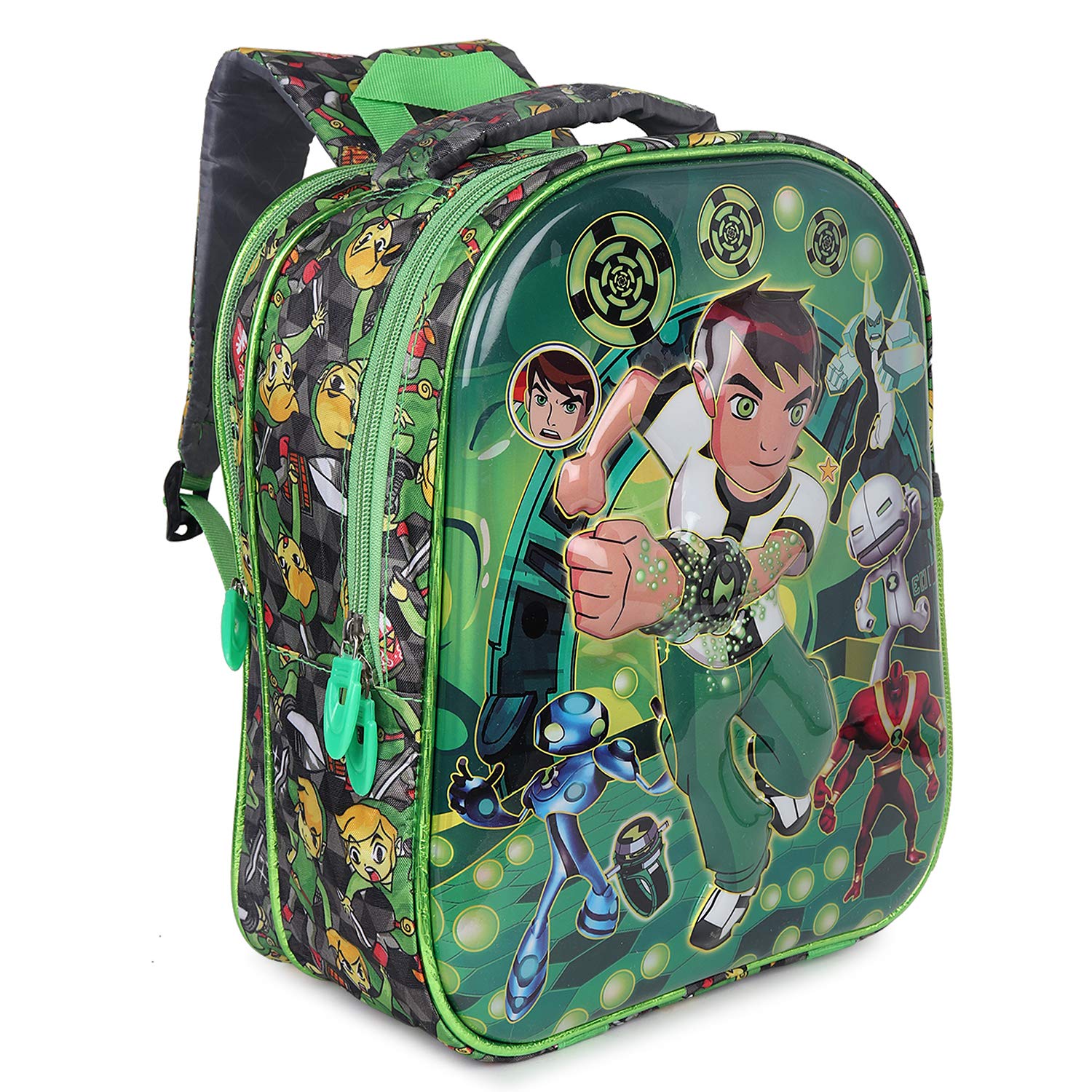 Stylbase 2 Compartments 3D School Bag for Boys and Girls Cartoon Printed Waterproof Backpack Bag Ideal for Small Kids Bag UKG Nursery 1st Class 5-7 Years 14 Inches, 20 liters, Green 4