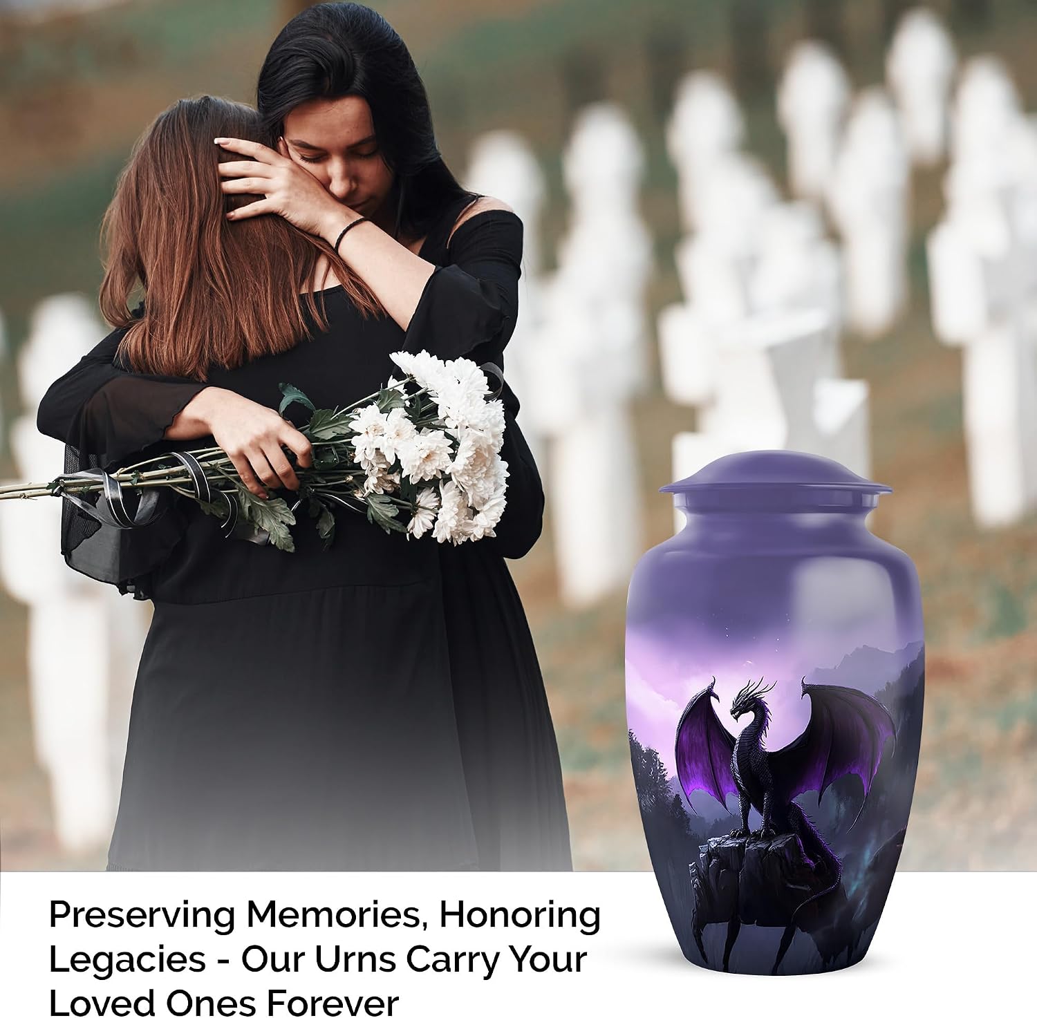 Purple Dragon Urn for Men Ashes Adult Male, Urns for Human Ashes Adult for Burial, Funeral Large Urns for Human Ash (Size - 10inch)