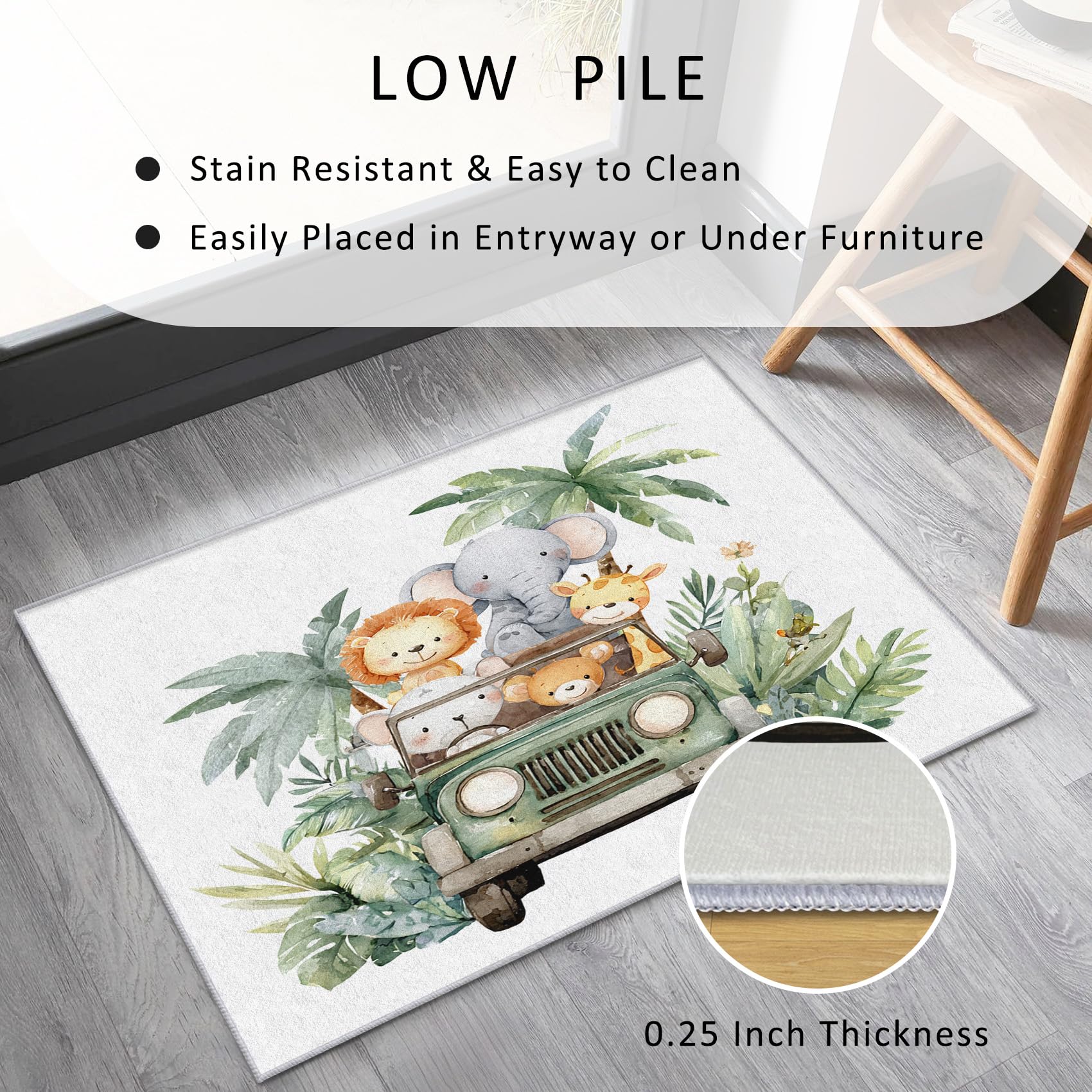 Générique Tapis Salon 120x180 cm Safari Enfant, Tapis Imprimé Animaux Jungle, pour Chambre à Coucher, Descente de Lit, Moquette Decoration Interieur, Lavable, Poil Ras, Antidérapant A(1794)
