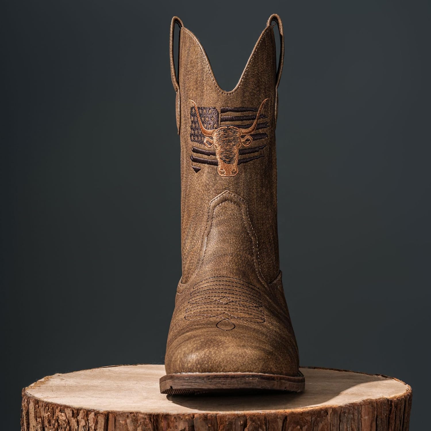 Winbird Square Toe Cowboy Boots for Men Classic Patriot Embroidered Western Boots Men's Vegan Leather Pull On Slip Resistant Boot, Retro Chunky Heel Short Country Boots for Spring Fall - Image 4