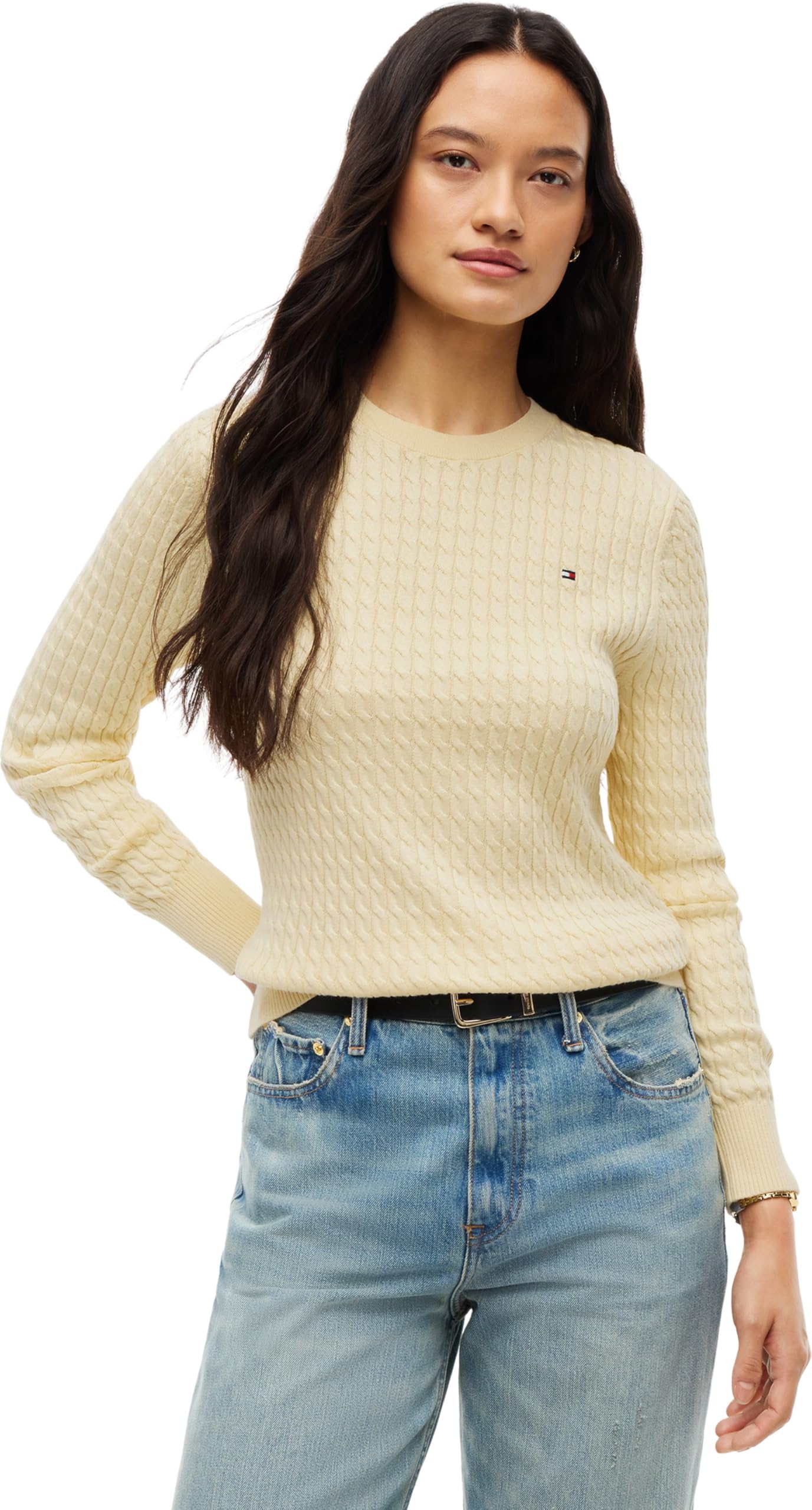 Tommy Hilfiger Damen Co Cable C-nk Ls Sweater Ww0ww44993 Pullover Sweater, Frozen Custard, S