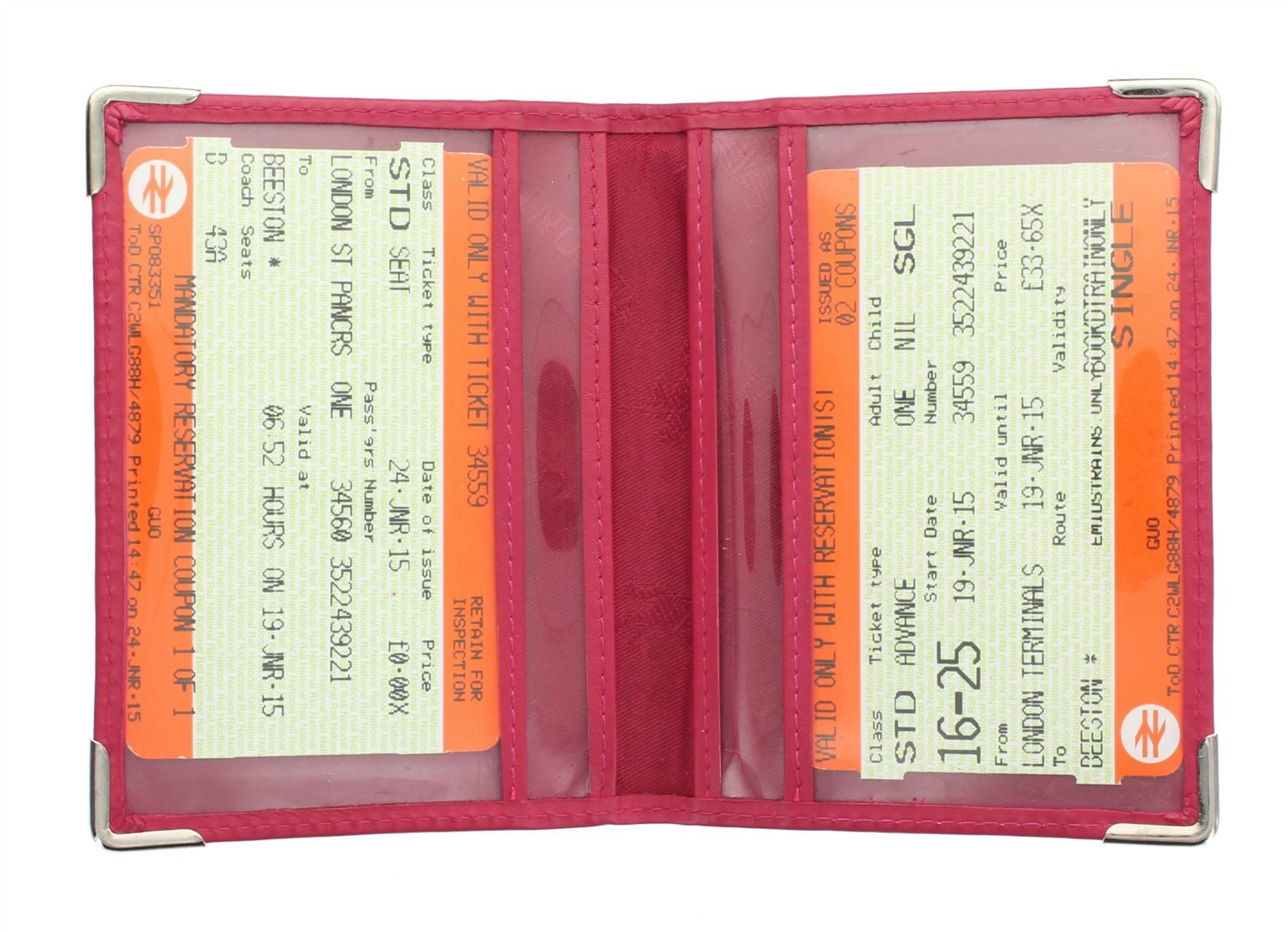 Visconti Portatarjeta de Viaje de Cuero con Protectores de Esquinas de Metal TC5 Fuschia