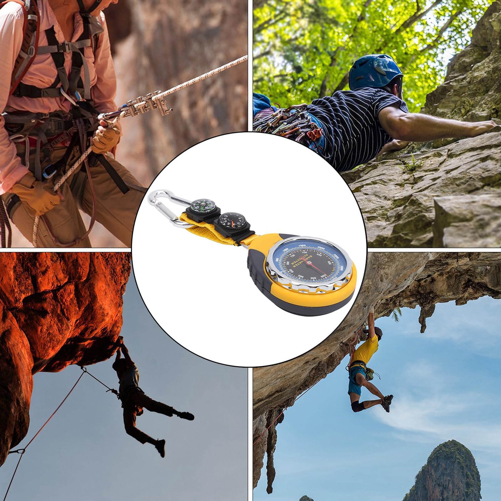Barometro con Bussola Altimetro Termometro, 4 in 1 Stazione Meteo Analogica, Multifunzione Bussola da Campeggio Trekking per Arrampicata Escursionismo Pesca Esterni