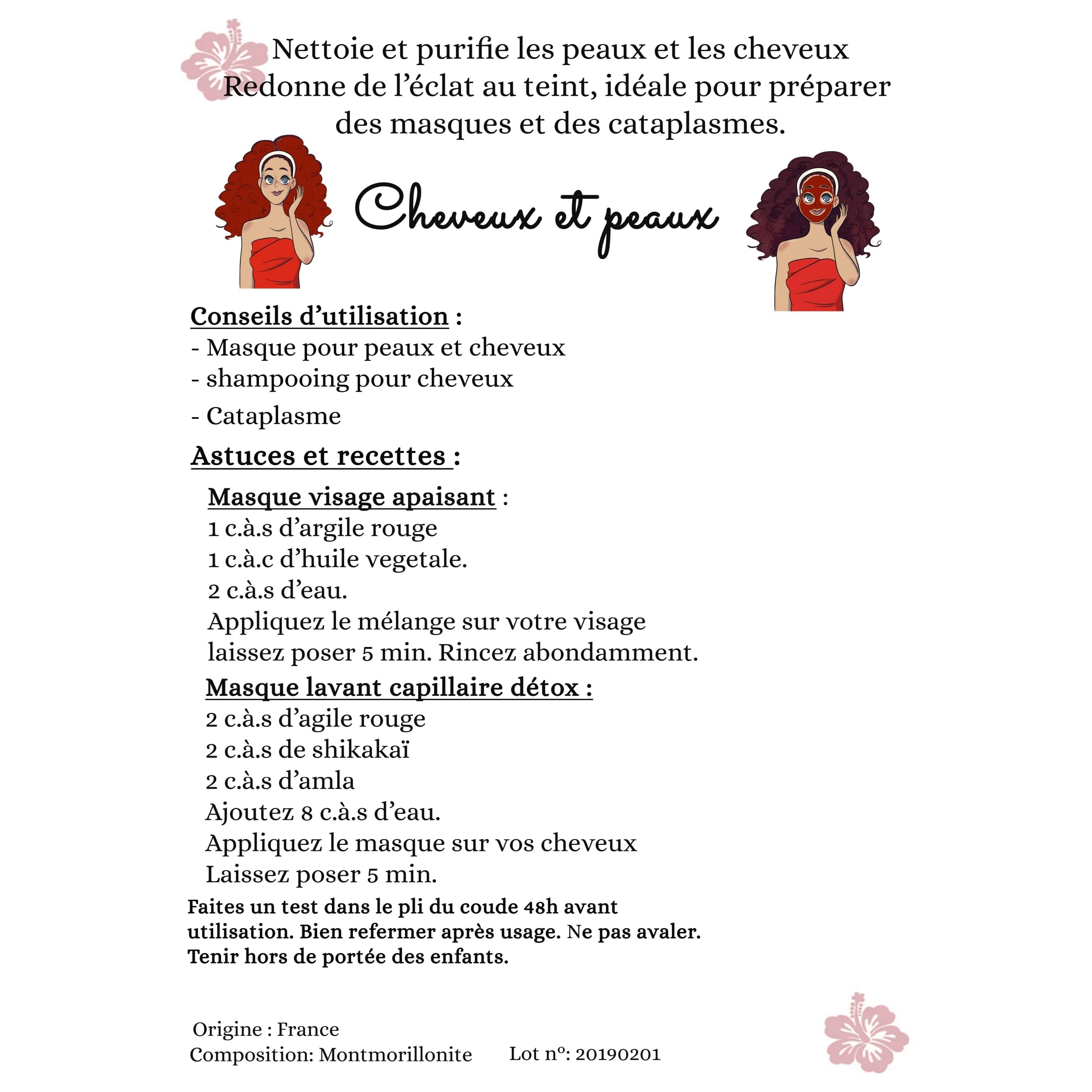 Argile rouge montmorillonite ECO-CERT avec pinceau en silicone - Nettoie les pores en profondeur, hydrate et adoucie la peau -Détoxifie et redonne de la fraîcheur à toutes les chevelures