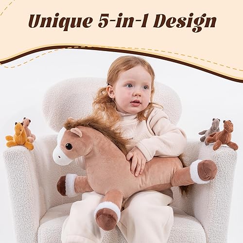 Miniatura 4 de 5 piezas de animales de peluche de caballo, gran animal de peluche de mamá de caballo con bebés adentro, 3.3 lbs de peso animal de peluche de poni,