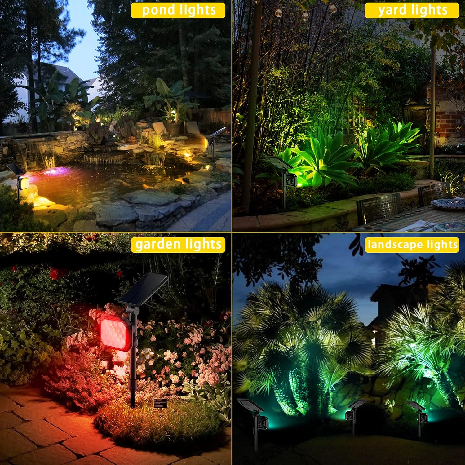 Get Cheap Price ROSHWEY Solar Spot Lights Outdoor Colored Spotlights 600 Lumen Bright Solar Outdoor Lights Waterproof LED Flood Lamp Landscape Lighting for House Yard Garden Tree Pool Halloween Christmas, 4 Pack