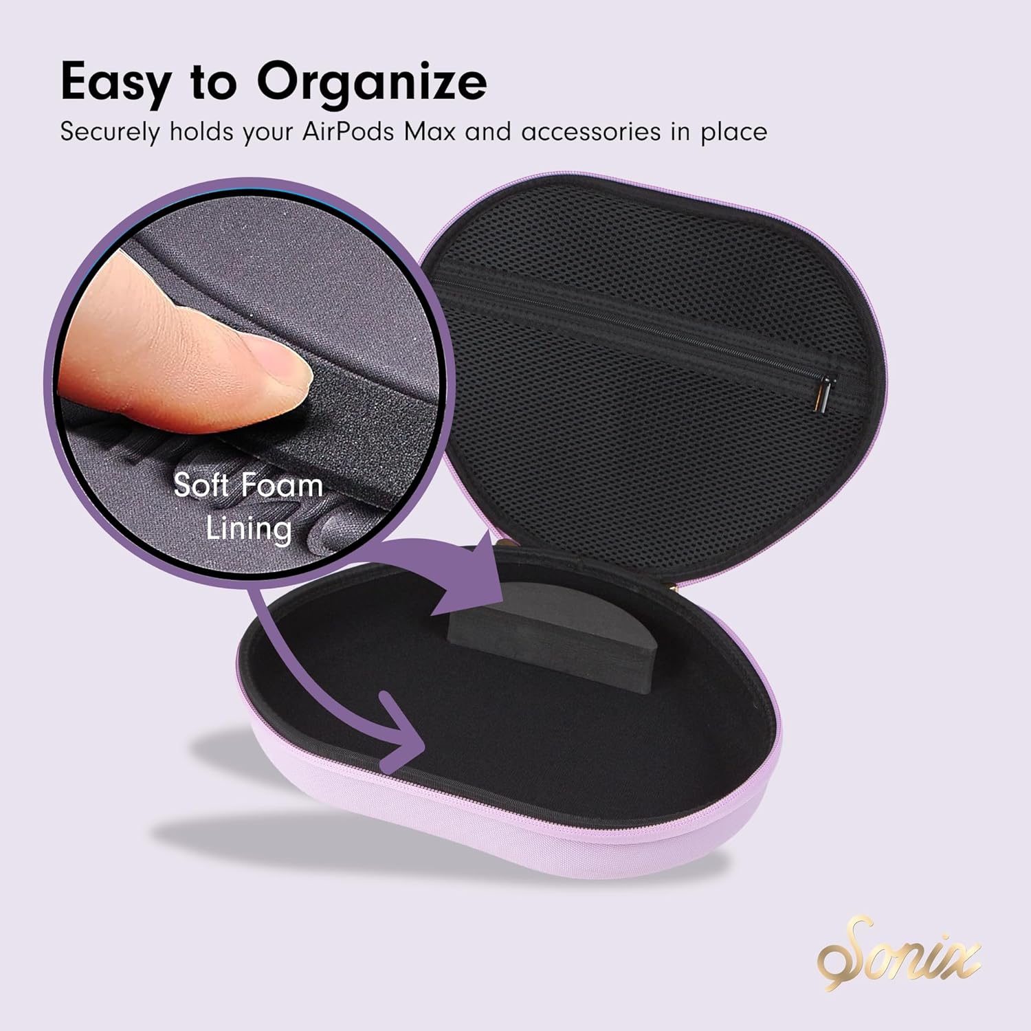 Sonix Protective Case for Apple AirPods Max Headphones | Travel Carrying Case, Portable Storage Bag, Supports Sleep Mode | Lavender - Image 7
