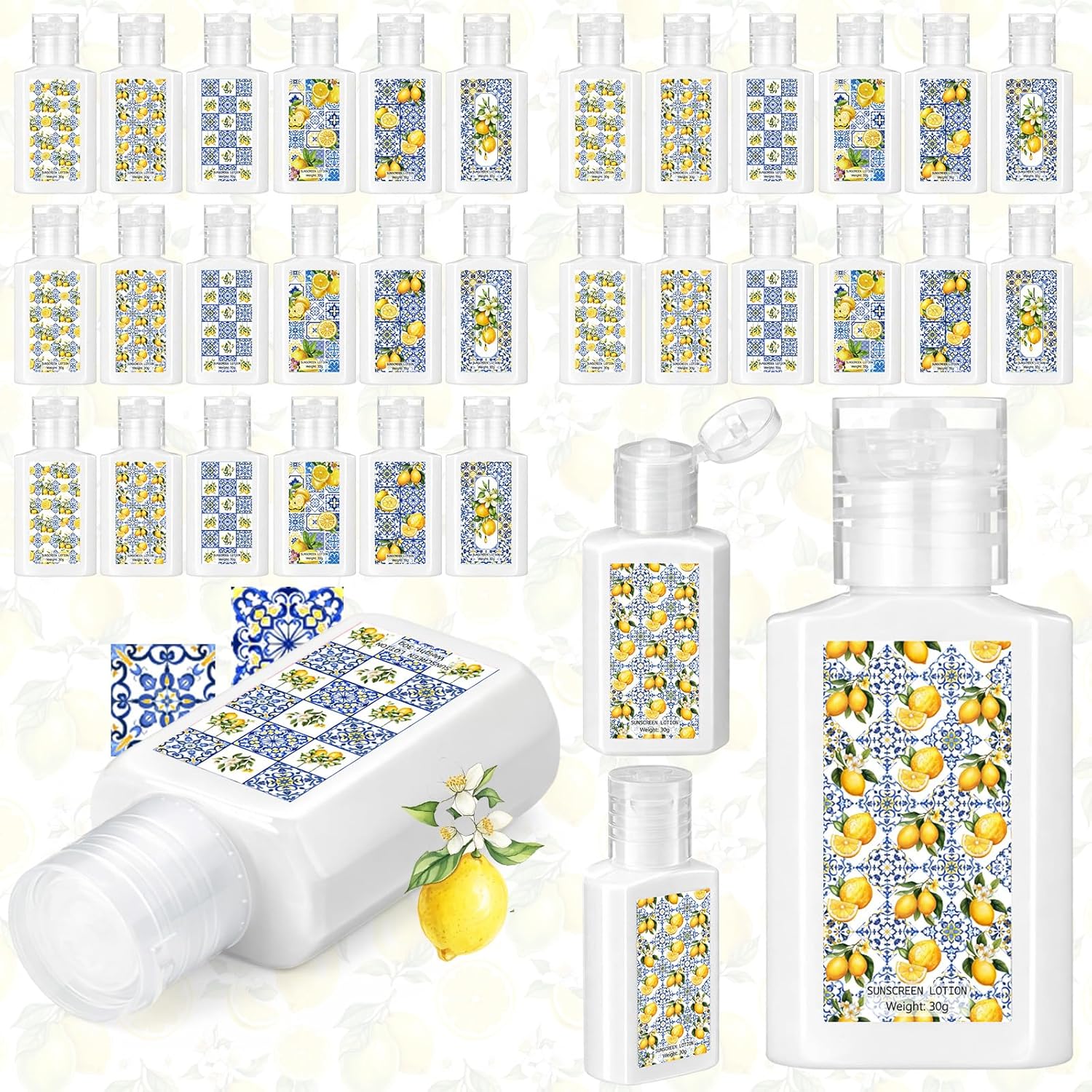 Demissle 30 Pcs Mini Sunscreen Bulk Travel Size 1 oz Lemon Party Favors Capri Lemon Sunscreen Lotion Spf 30 for Wedding Bridal Bachelor Shower Italian Holiday Souvenir Birthday Party