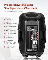 Vista 3 de VEVOR Portable PA System, 2000W (PMPO) Powered, Sound System Set with 3 Channel Mixer, Dual Speakers, Wireless Bluetooth, Microphone, Compact