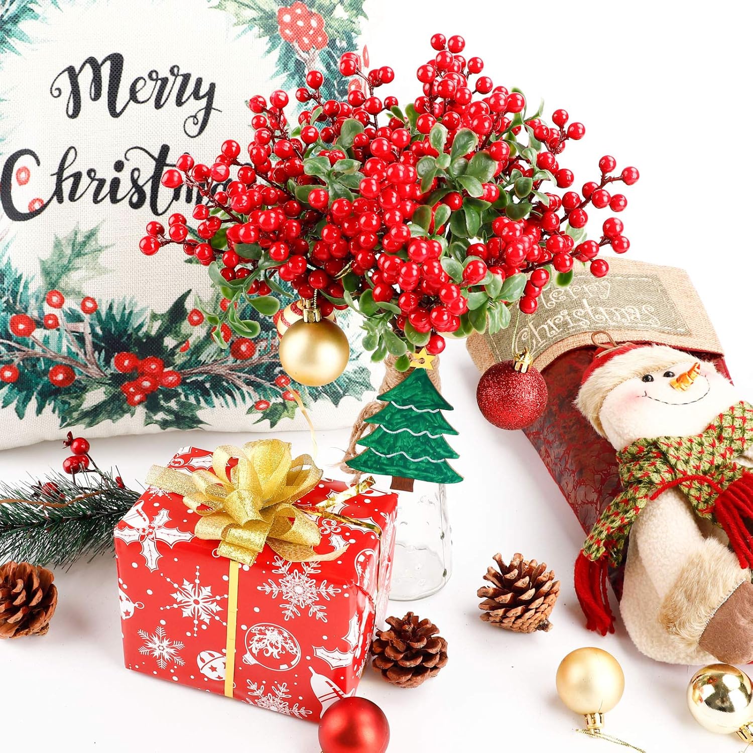 FUNARTY 15pcs Christmas Artificial Berries Stems Red Beery Branches for Christmas, Winter Craft for Garland and Wreath Holiday Home Christmas Decorations : Home & Kitchen