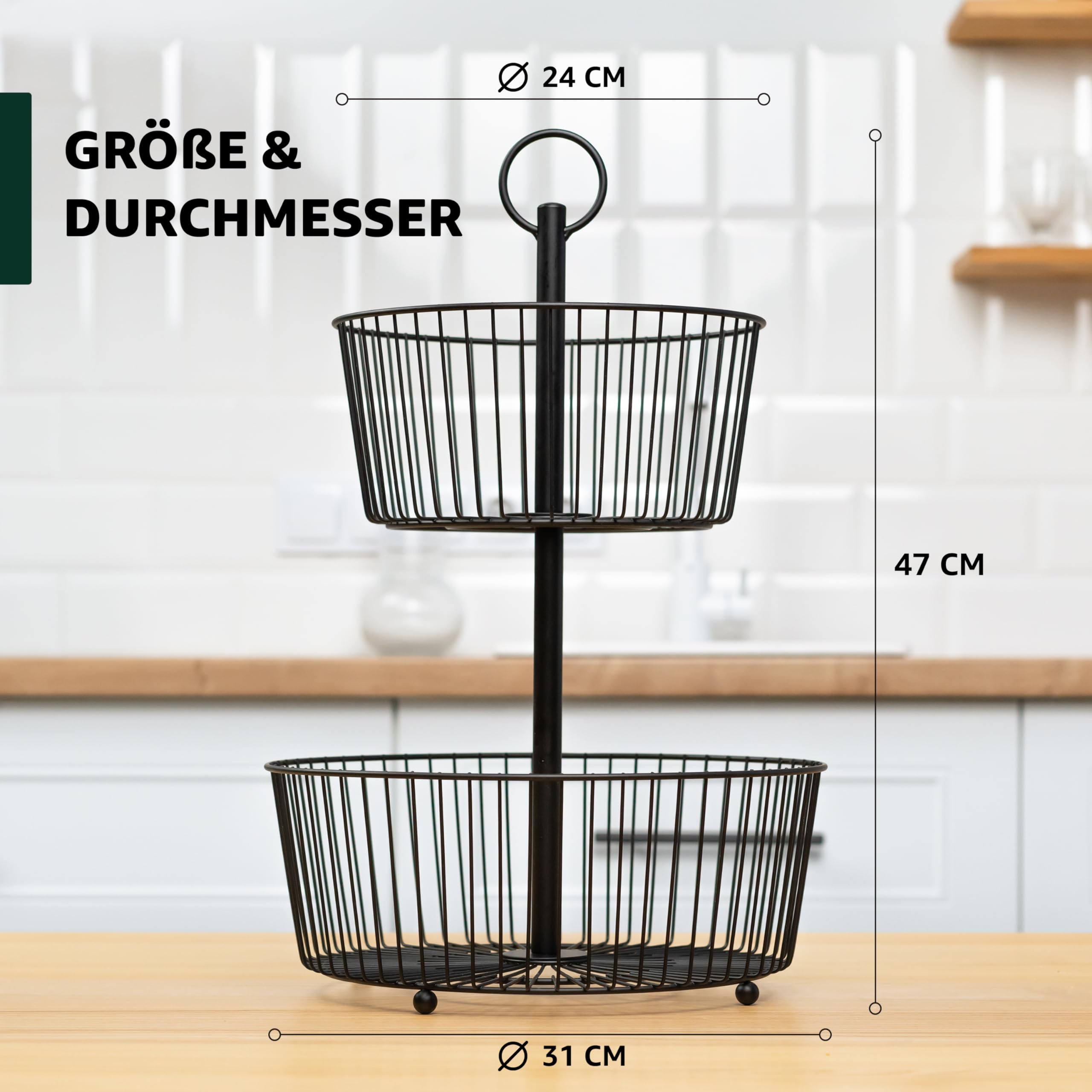 DEKOFY® Obst Etagere Schwarz - Obstkorb in zeitlosem Design - Obstschale Schwarz