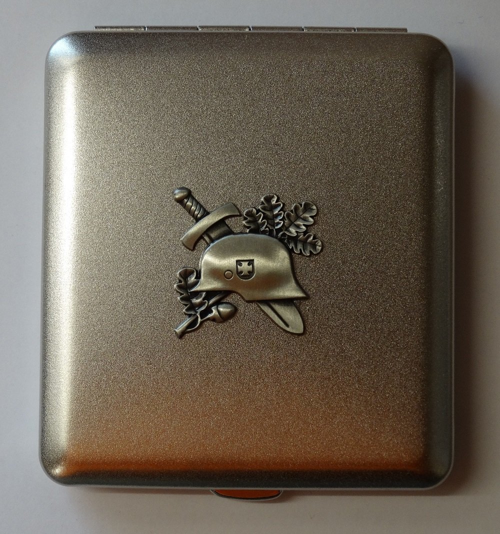 Cigarette Case Steel Helmet with Sword and Oak Leaves