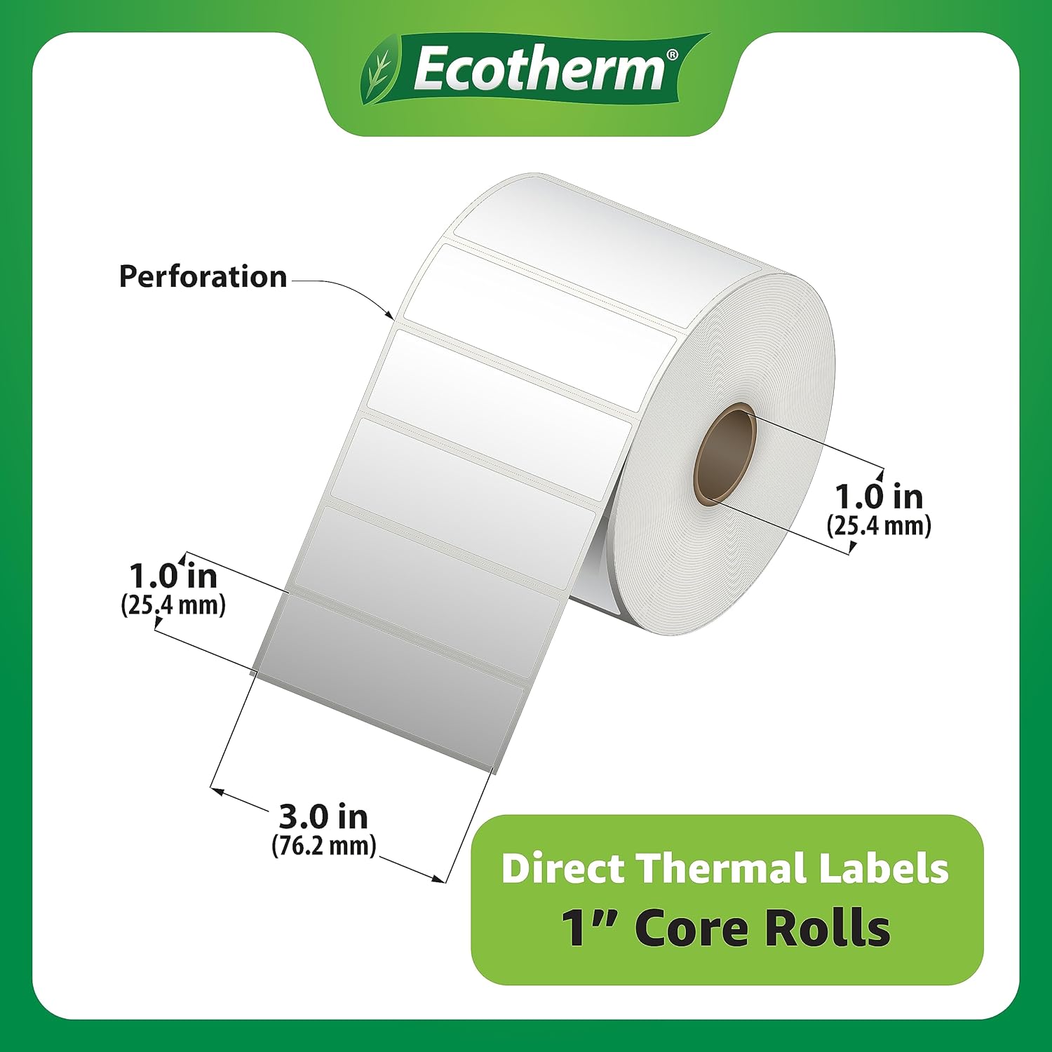 3" x 1" Thermal Labels | 4 Rolls | 5240 Labels | fits Zebra, Munbyn, Rollo, Godex, Arkscan, iDPRT, Offnova Thermal Label Printers and More | Blank White Adhesive Stickers by Ecotherm - Image 2