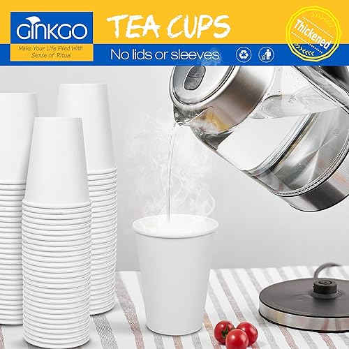 Miniatura 5 de Ginkgo 200 tazas de café desechables de 12 onzas a prueba de fugas, tazas de papel espesadas de papel blanco caliente tazas de café caliente