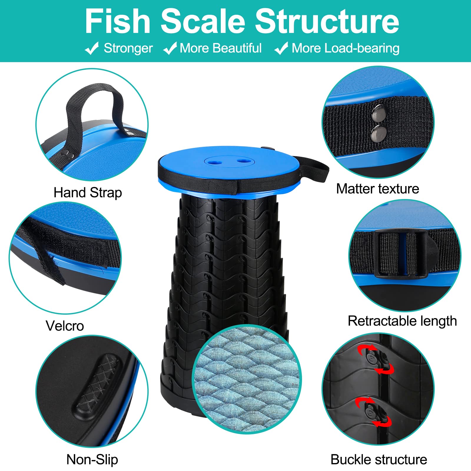Auspicious Sgabello Pieghevole - Aggiornato,Sgabello Campeggio Regolabile di Seconda Generazione Sgabello da Campeggio per Pesca/Campeggio/Escursione/Trekking/Interna, Carico Massimo 397 lb（Blu）