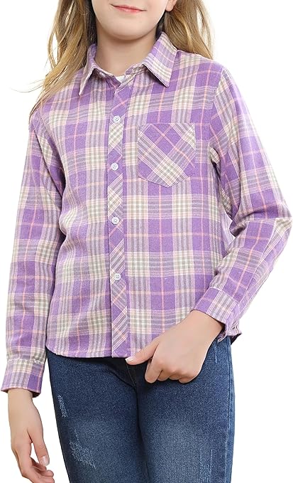 SANGTREE Womens and Girls Long Sleeve Flannel Shirt Casual Button Down Plaid Shirts, 3 Months - Adult 2XL