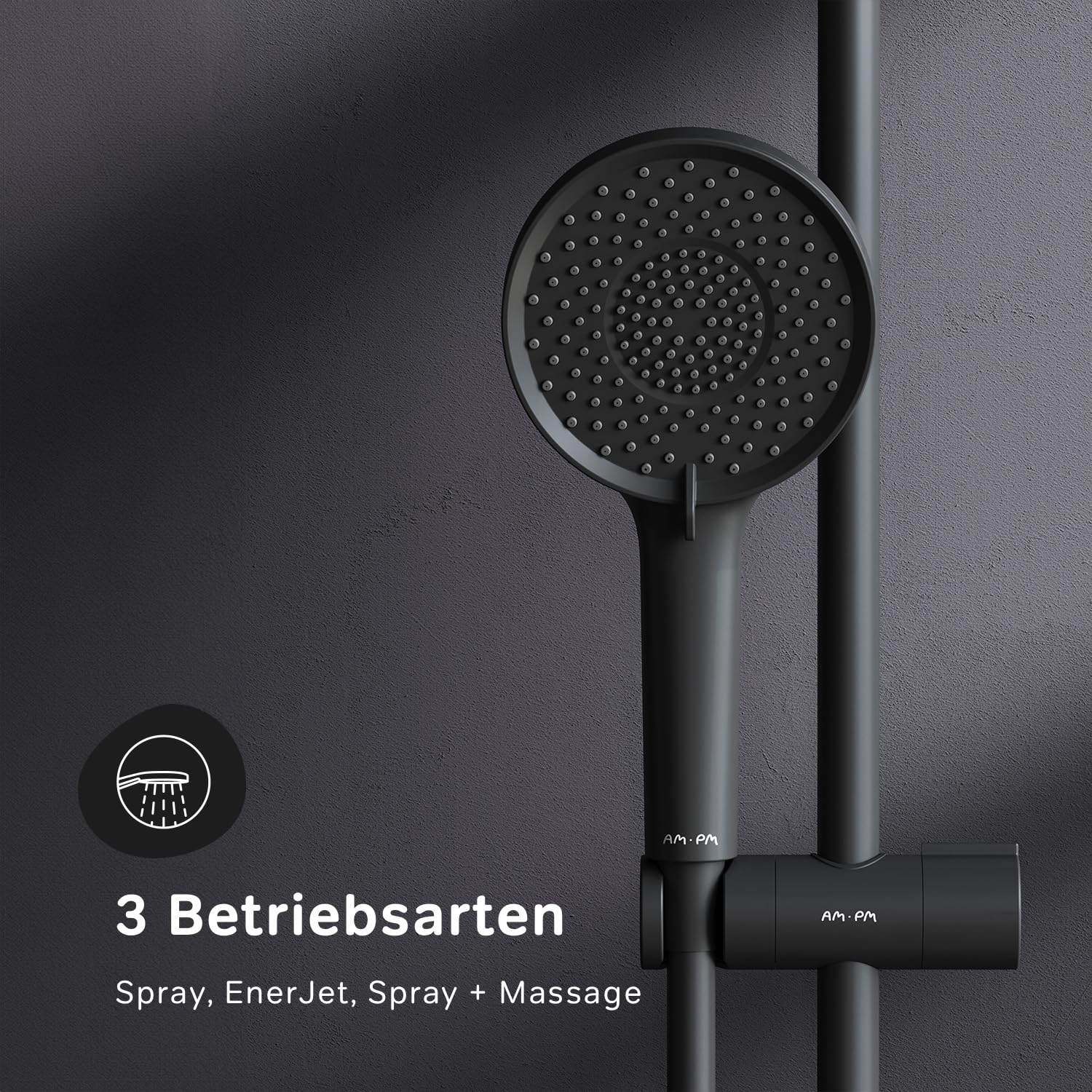 AM.PM X-Joy – Duschset mit Thermostat Schwarz | Duscharmatur mit Thermostat | Brausegarnitur mit Duschstange & Handbrause | Duschkopf 3 Strahlarten | Duschschlauch Antikalk | Rub&Clean | Schwarz Matt