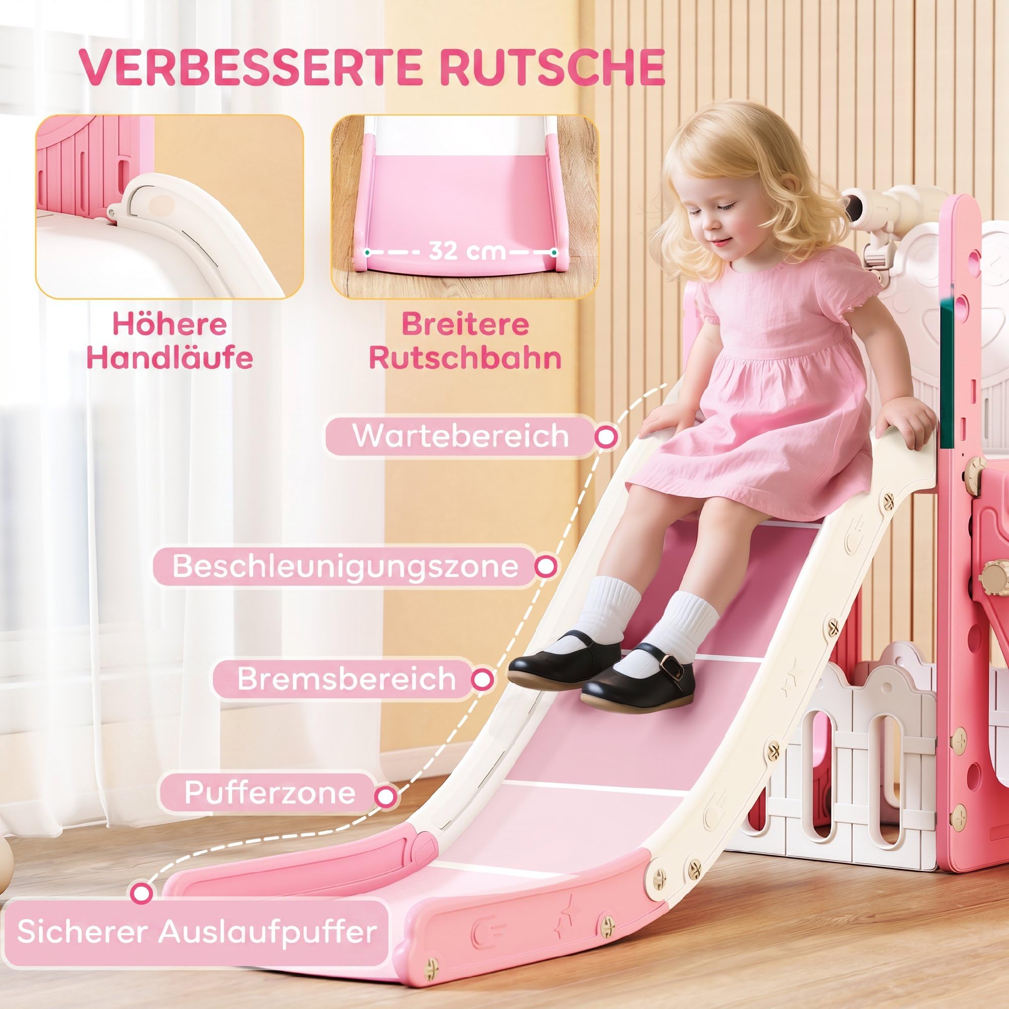 AIYAPLAY Kinderrutsche 5 in 1 Babyrutsche für Kleinkinder 1-3 Jahre Rosa
