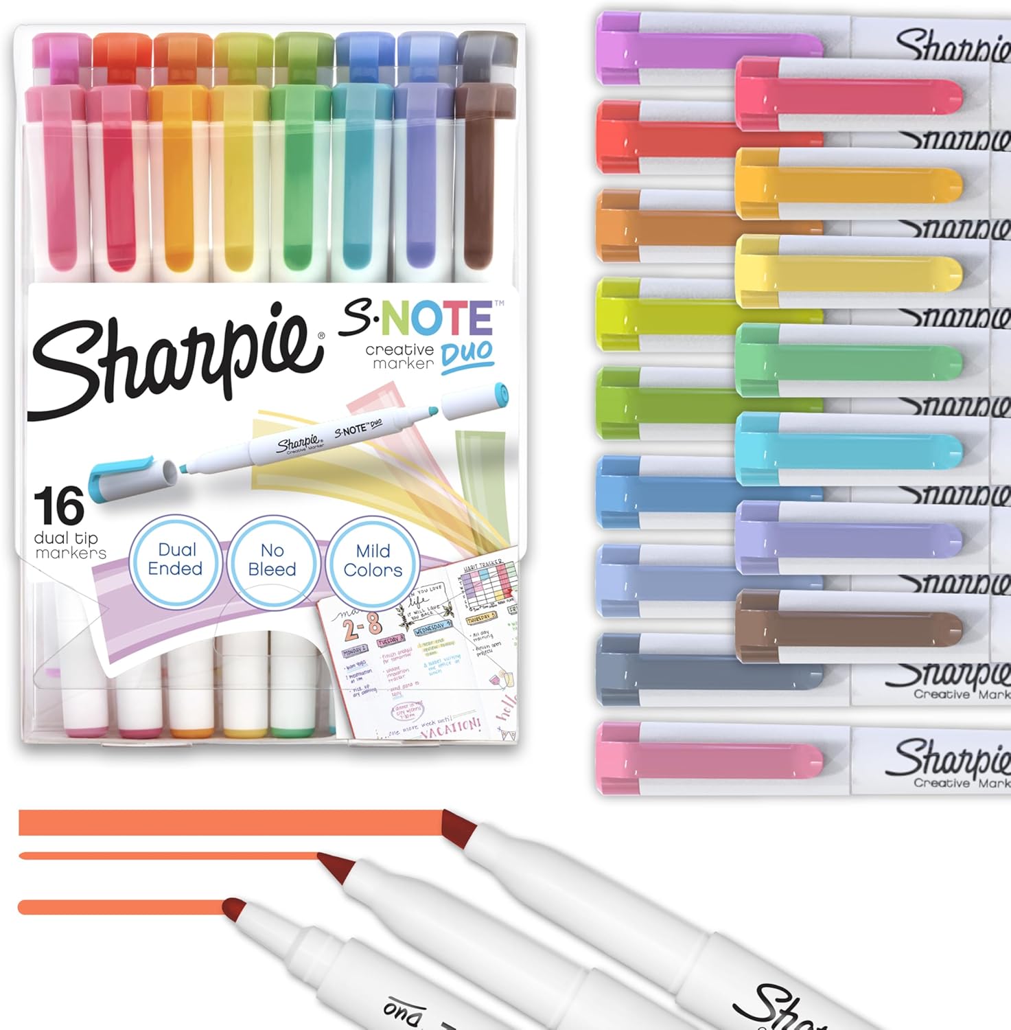 SHARPIE S-Note Duo Dual-Ended Marker Set, Assorted Colors, 16 Count