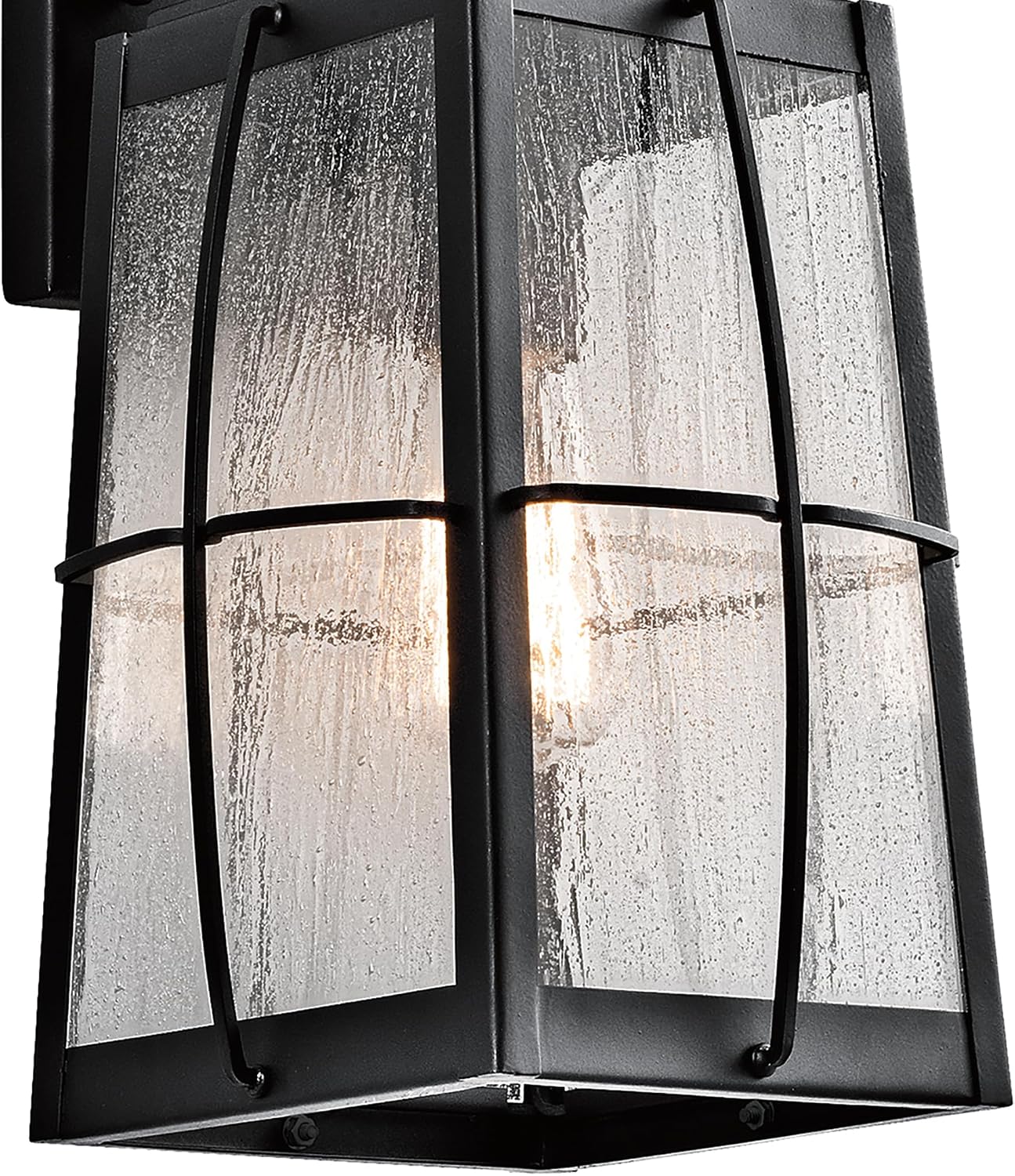 Kichler Tolerand 17.75"" Outdoor Wall Light in Textured Black, 1-Light Exterior Wall Sconce Porch Light with Clear Seeded Glass, (17.75" H x 7.75" W), 49553BKT