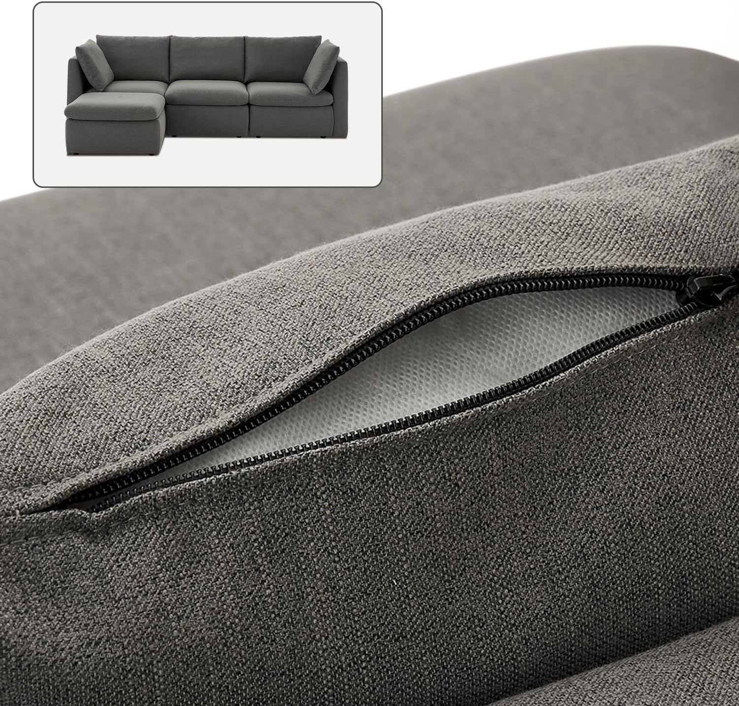 mopio Macy Washable Slipcover Only (Stone Gray, 4 Seats, L)