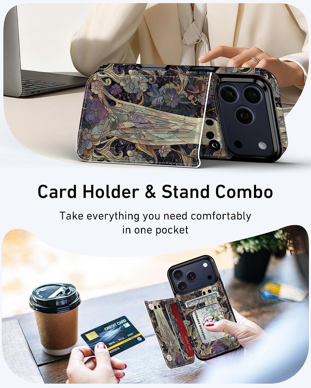 Goodon for iPhone 17 Pro Max Wallet Case with Card Holder,Aesthetic Floral image 3