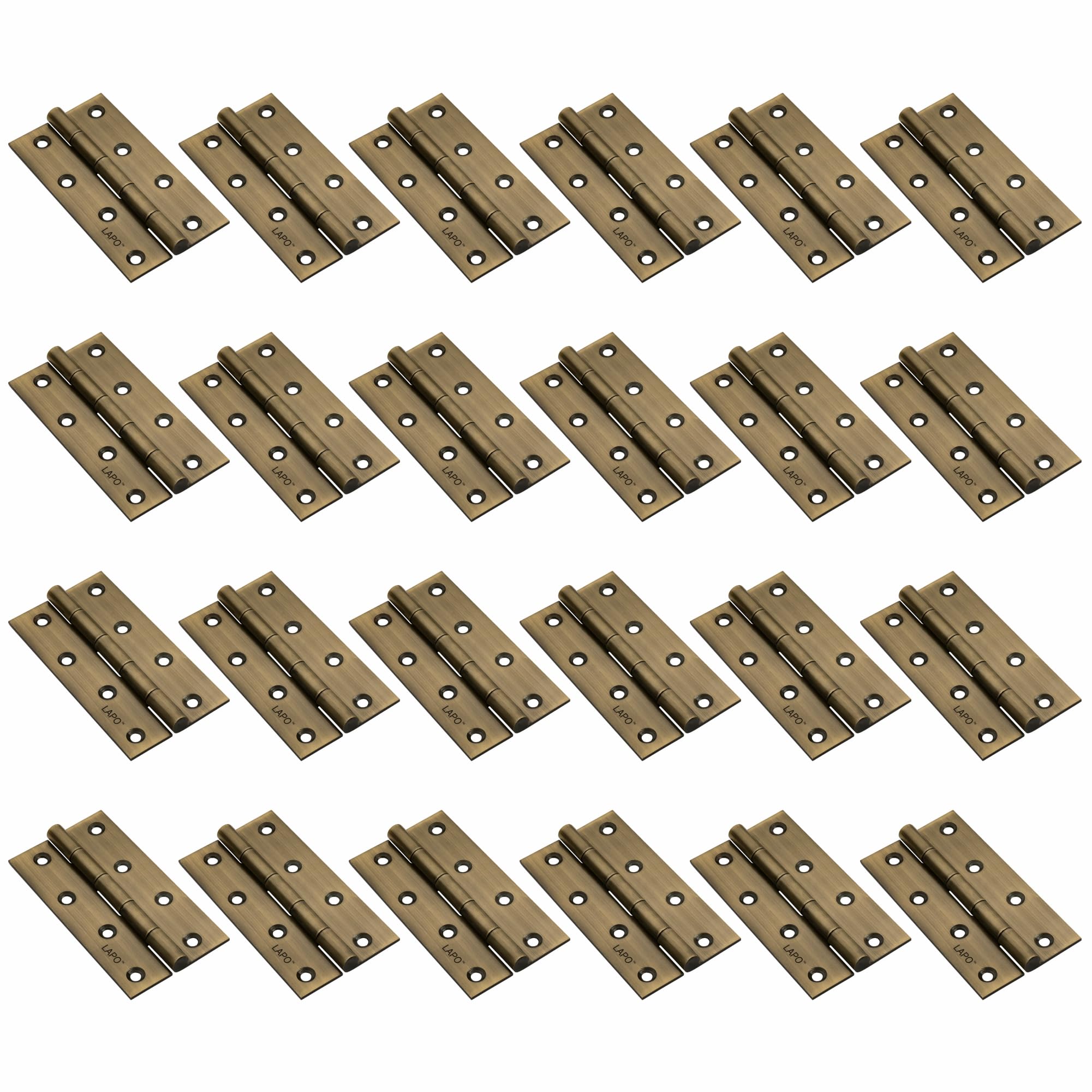 LAPO Premium Door Butt Hinges, 5 Inch x 12 Gauge/2.5mm Thickness, Solid Stainless Steel Hinges, Silent Smooth Function, Suitable for Wooden Doors, 5 Year Warranty, Antique Finish, Pack of 24