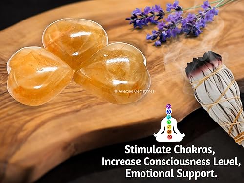 Miniatura 5 de Piedra de palma de corazón de cristal citrino  Piedra de preocupación de masaje de bolsillo para equilibrio natural de chakras del cuerpo, curación