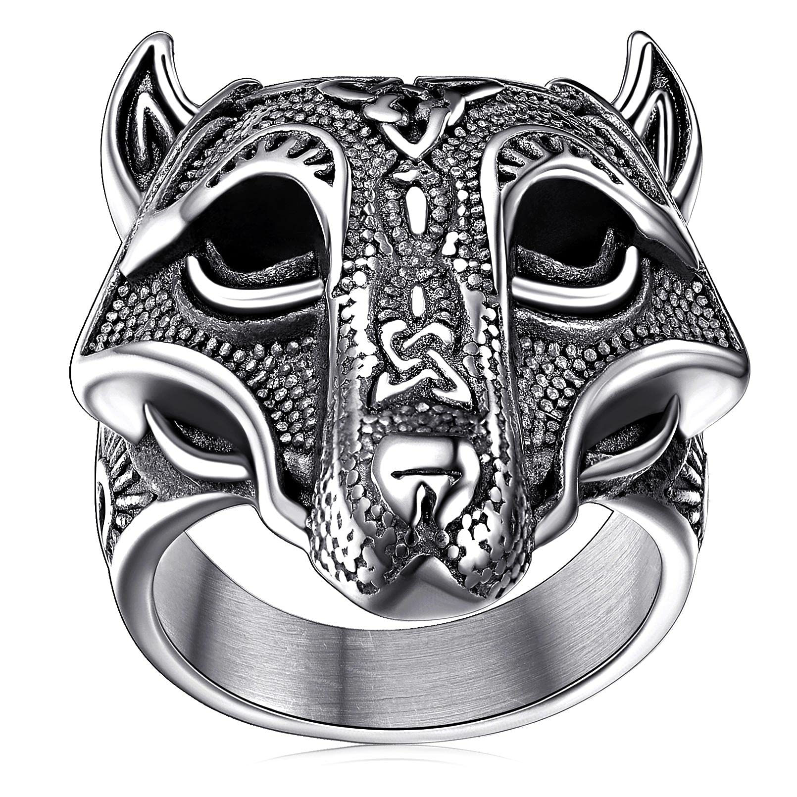 Zhubobo Men's Viking Fenrir Wolf Head Bracelet - 316L Stainless Steel Link Bracelet (7.5"/8.3"/9")