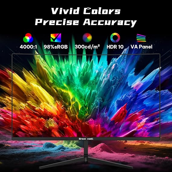 Great voell 24 Inch 200Hz Curved Gaming Monitor, 1ms MPRT Fast VA Computer Display, FHD 1920x1080P, AMD FreeSync, Low Motion Blur, 98% sRGB HDR PC Monitor, Frameless Design, HDMI & DisplayPort, VESA